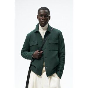 Zara NWT Mens Green Jacket With Front Pockets & Button Closure Size L